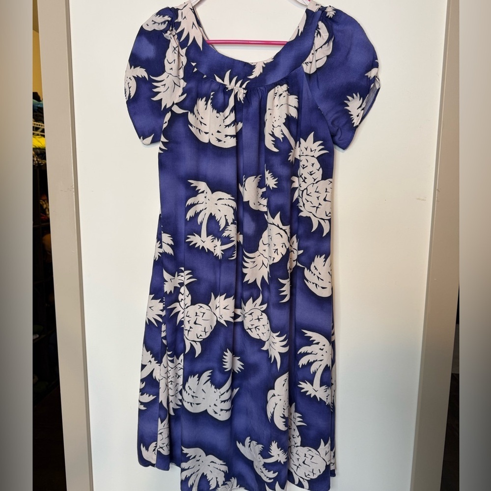 Paradise Bay VINTAGE 80s Polynesian Muumuu Purple Palm Tree Small Hawaiian Dress - Picture 3 of 5